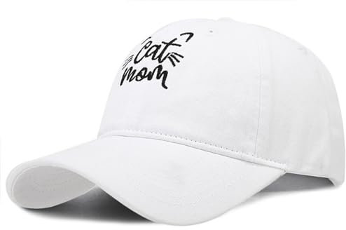 XYIYI Katzenmama Weiß Vintage Basecap Verstellbare Distressed Washed Baseball Kappe für Damen Herren