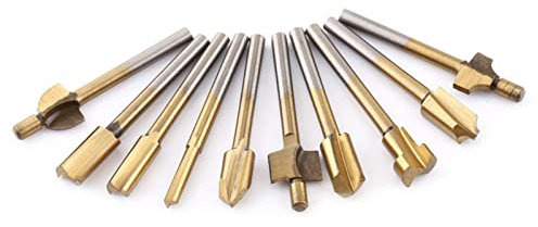 10 Stück HSS-beschichtete Holzbearbeitungs-Kantenschneider, Trimmer-Fräser-Maschinenbits, 1/8-Zoll-Schaft, Zum Holzschneiden, Fräsen, Gravieren, für Kupfer, Aluminium, Nylon