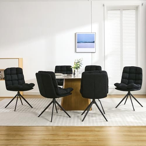 LONXIU Esszimmerstühle 6er Set, Esszimmerstühle drehbar mit abnehmbarem Kissen, Moderner Stil Polsterstühle für Esszimmer, Wohnzimmer, Arbeitszimmer, Schwarz