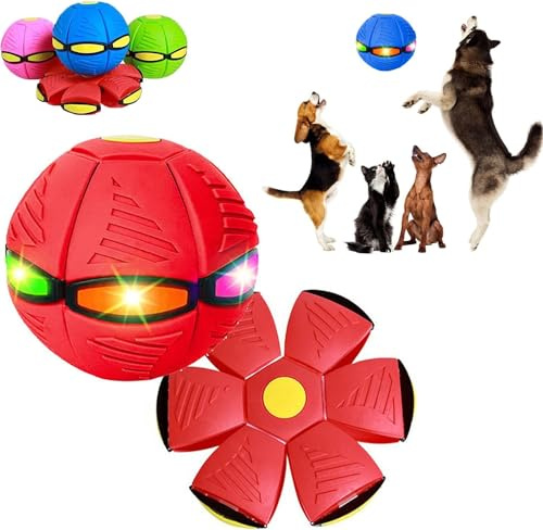 Endxedio Balle disque pour chien avec lumières, jouet portable pour soucoupe volante, balle de disque créative pour chien de grande taille (rouge, pas de lumière)
