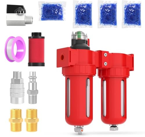 MEANLIN 1/4 NPT Aluminium Air Drying System, Coalescing Filter, Desiccant Dryer and Air Regulator, Manual Drain, with 150 PSI Gauge and Valve Shut Off Switch for Plasma Cutter and Paint Spray