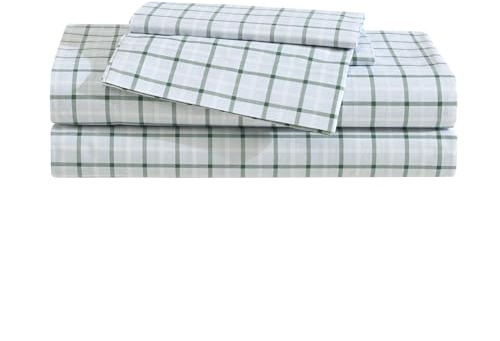 Eddie Bauer Bettwäscheset in Queensize, aus Baumwollperkal, Karierte Wohnaccessoires, Oeko-Tex-Zertifiziert (klassisches Tattersall-Karo in Grün)