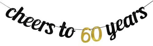 KOBOKO Girlande 60. Geburtstag Deko für Frau und Mann, Cheers to 60 Years Banner, Gold Glitzerbanner zur Geburtstagsdekoration