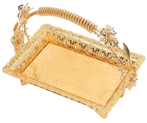 Vassoio da Portata per caffè in Stile Vintage, Piatto da Portata in Metallo con Bellissimi Motivi, Robusto Vassoio in Lega di Zinco per caffè, tè, Vino, Torta di Frutta, ca. 30 X