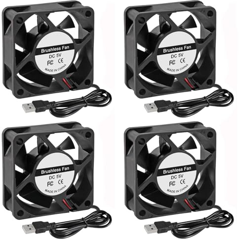 4 ventiladores 6025 de 60 mm de 60 x 60 x 25 mm, 5 V, ventilador de refrigeración de computadora de 6 cm, doble rodamiento de bolas, ventilador USB para computadora, impresora 3D, equipo de máquina,