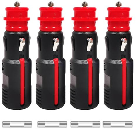 YSOOUA Zigarettenanzünder Stecker Auto 12V Stecker 4 Stk Sicherheits-Universalstecker Normstecker mit 8A 10A Sicherung 12V-24V für Auto LKW PKW Motorrad Kühlbox Navi Auto Handstaubsauger (4 Stk)
