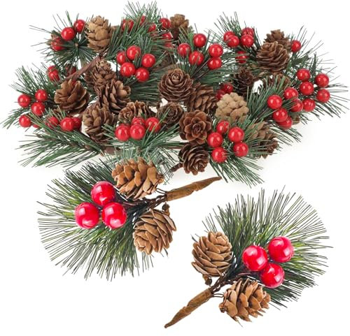 WJWINER 20 x Deko-Zweig, Weihnachtszweige, Tischdeko Weihnachten, Deko Zweige Weihnachten, Weihnachtsstrauß Künstlich, Zweige Deko Weihnachten, DIY Handwerk Homedeko Weihnachtsdeko