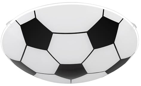 Kinderzimmerlampe Deckenleuchte Schlafzimmerleuchte Deckenlampe Fußball, Metall Glas schwarz weiß, 1x E27, D 30 cm