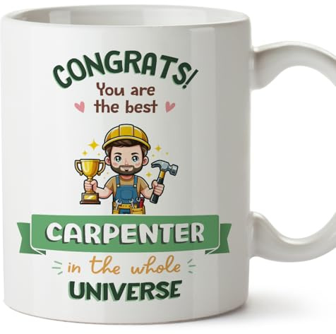 MUGFFINS Carpenter Man Mug - in English - Best in Universe Trophy - Funny Gift for Colleagues - Ceramic 11oz Mug