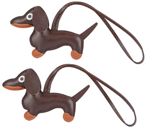 2 Stück Dackel Schlüsselanhänger,PU Süße Welpe Hundetasche Anhänger,Leder Glücksbringer Dackel Keychain,Schlüsselanhänger Hund,Dackel Geschenke für Lieblingsmensch Fraue Männe Geburtstag Schlüsselring