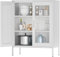 Armoire Metallique Rangement,Meuble de Rangment en Métal,Buffet avec 2 Portes Grillagées,Étagères Réglables,pour Cuisine, Entrée, Salon, Bureau à Domicile,40 x 80 x 102 cm, Blanc
