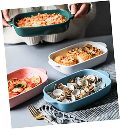 Cabilock Microwave Pan Oven Dishes Ceramic Baking Tray Set of Dinnerware High Temp Resistance