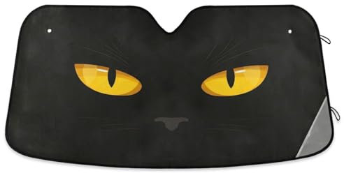 Parasol para parabrisas de coche, ojos de gato amarillos, negro, cubierta plegable para ventana delantera, protector solar para coche (S)