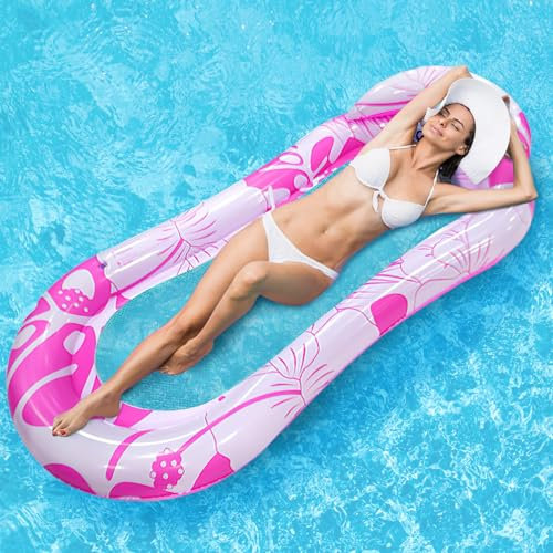 Bouee Piscine Filet, Shyllin Fauteuil Gonflable Piscine, Portable et Durable, Hamac sur l'eau, Adapté à La Photographie, éTé, FêTe, Matelas Piscine Gonflable, BouéE Piscine Adulte (Rose Fleur)
