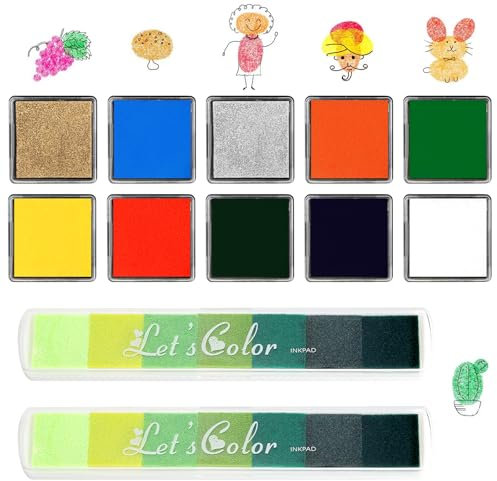 DAWRIS Stempelkissen Bunt 12 Stück Fingerabdruck Set Fingerabdruck Stempelkissen Kinder DIY Fingerstempel Abwaschbar Fingerstempelfarbe für DIY Scrapbook Papier Handwerk Leinwand Geschenk