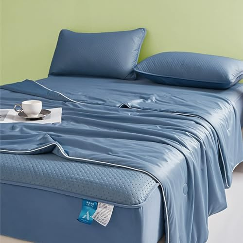 Snrtevu kühlende Bettdecke, kühlende Eisdecke für heiße Sommernächte, doppelseitig kühlende Eisseide, atmungsaktiv leichte, maschinenwaschbar (Dark Blue,150 × 200 cm)