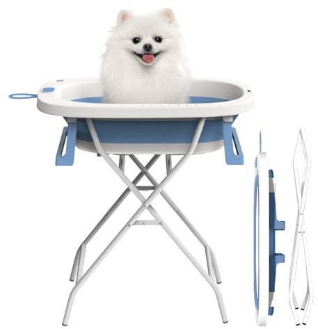 Baignoire pliable 2 en 1 pour chien avec support stable, station de lavage pour petits chiens, chats, animaux domestiques, intérieur et extérieur 45 l