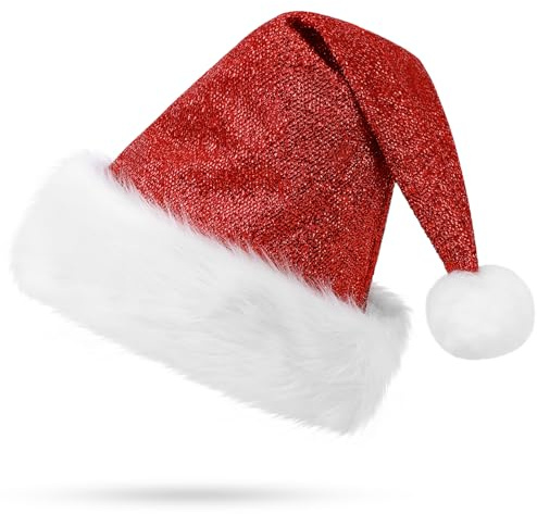 KONVINIT Glitzer Weihnachtsmütze Nikolausmütze für Erwachsene Luxus Weihnachtsmann Mütze Nikolaus Kostüm Zubehör