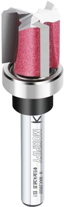 3-Flute Top Bearing Flush Trim Bit, 15.9mm Router Bit 1/4 Shank | 15.9mm Cut Diameter & 14.3mm Cut Length, Flush Trim Router Cutter 6.35mm Shank
