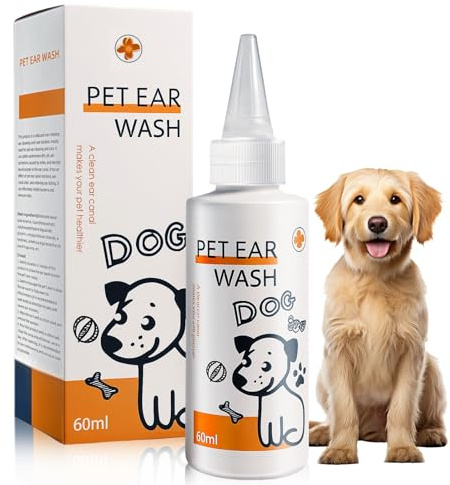 Detergente Auricolare 60ml per Cani e Gatti, Lozione Delicata con Estratti Vegetali, Pulizia Quotidiana delle Orecchie, Rimuove Cerume e Impurità, Ottimo per Tutti i Cani