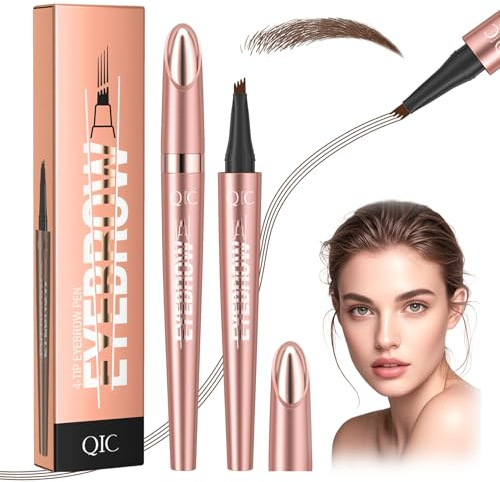 2 Stück Microblading Augenbrauenstift Härchenzeichnung 3D,Eyebrow Pencil | Magischer Augenbrauenstift mit 4 Mikrogabelspitzen Dunkelbraun,Wasserdichter ,Langlebig, Kann Leicht Natürliche Augenbrauen