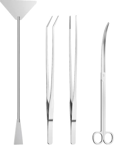 Houbobo 4PCS Aquascape Tools Aquarium Kit, Stainless Steel Terrarium Supplies Include Long Tweezers for Terrarium, Feeding Tongs, Aquarium Scissors, Algae Scraper for Fish Tank Cleaning Plant Trimming
