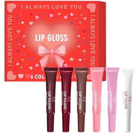 6 Farben Lipgloss Set Feuchtigkeitsspendend, Lip Gloss & Lip Oil mit Plumping Effekt, Natürlicher Tinted Lip Balm, Glänzender Lippenstift für Frauen Mädchen (6pc)