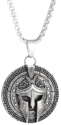 meberg Karma NH11325936 Halskette mit Sparta Silber Herren Edelstahl 59 cm Kette mit Anhänger Herrenschmuck Edelstahlkette Männer Herrenhalskette Geschenk für Ihn wasserfest hypoallergen