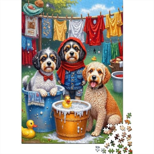 Hund Wasch Tag 1000 Teile Puzzle Papier Für Erwachsene Waschszene Puzzle Spiel Familienspiel Entspannung Konzentration Deko 38x26cm/1000pcs