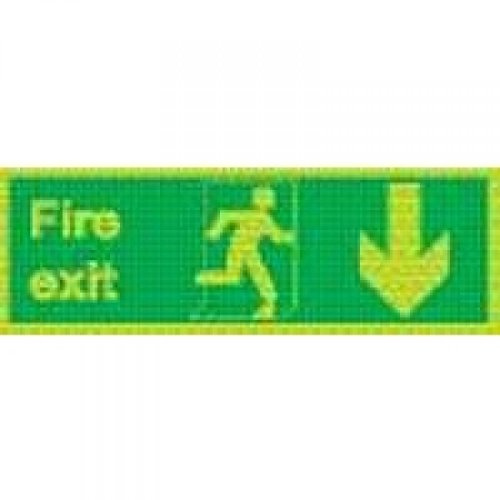 Self-Adhesive Safety Sign Niteglo Fire Exit Running Man Arrow Down, 150mm x 450mm