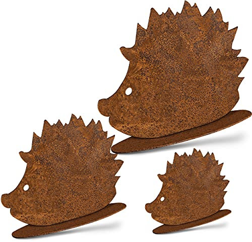 Rostikal Garten Deko Igel 3er Set – Vielseitige Gartendeko in Metall Rostoptik - Perfekte Gartenfiguren für Frühling & Herbst, Vintage Figuren für draußen