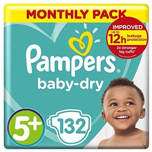 Pampers Baby Dry Gr.5+ Junior Plus 13-27kg MonatsBox, 1er Pack (1 x 132 Windeln)