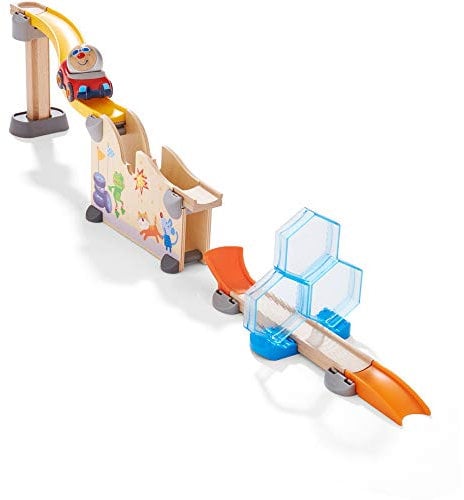 HABA 304802 - Kullerbü – Spielbahn Crashtest, Holzkugelbahn mit Crashrampe, Sprungschanze und Schwungrampe, Motorikspielzeug ab 2 Jahren