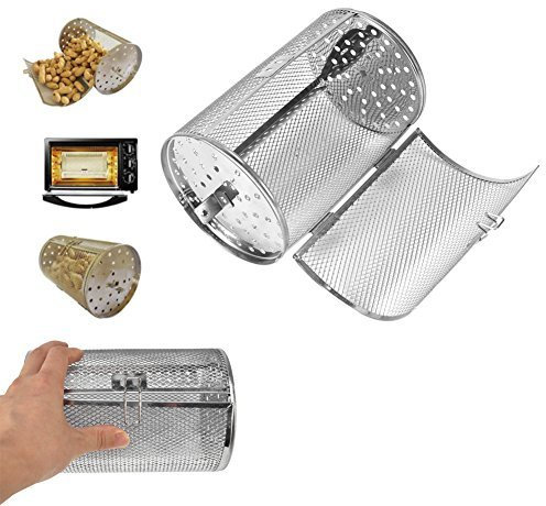 Wifehelper Edelstahl Rotisserie Grill Roaster Trommel Ofenkorb Backformen Ofen Braten Drehmuttern Bohnen Erdnusskorb BBQ Grill 12 * 18 cm