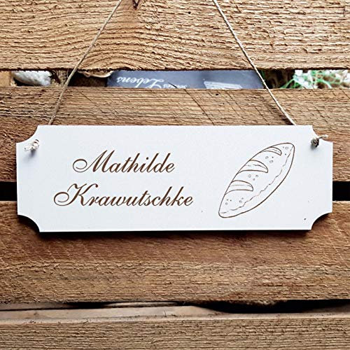 Schild « Brot » Türschild mit persönlicher Wunschgravur und Motiv - Größe ca. 20 x 6,7 x 0,5 cm - Shabby Dekoration Namensschild Name - Bäcker Bäckerei