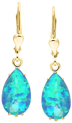 My Gold Damen Ohrringe Hängend Gold 333/585 Mit Opal Ohrhänger Echtes Gelbgold (8/14 Karat) Damenohrringe 30mm x 8mm Ajanta