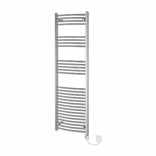 NRG Chrome Thermostatic Electric Bathroom Curved Heated Towel Rail Radiator Rad with Controller 1600x600mm 700W
