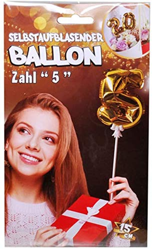 Folien-Ballon 15cm zum Geburtstag Zahlenballon Motiv 5 Farbe gold