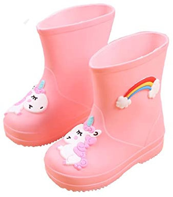 SWZEC Stivaletti Pioggia Bambina Morbidi Antiscivolo Impermeabili Wellington Stivali Gomma Bambino Unicorno Cartoni Comode Esterno Rosa 27