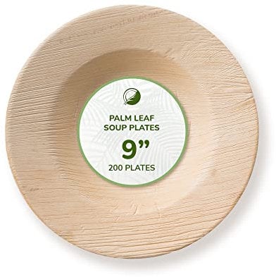 TheClearConscience – Palmblatt-Suppenteller, 200 Teller, 22,9 cm rund, flache Schüsseln, Großverkauf, Bambus & Holz, biologisch abbaubar & Einweg