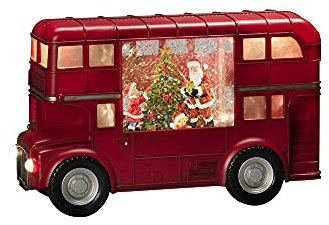 Konstsmide LED Wasserlaterne, rot, Bus mit Weihnachtsmann, mit an/aus Schalter, 5h Timer, 5 warm weiße Dioden, batteriebetrieben, Innen, 0,5W, Batterie: 3 x AA 1,5V (exkl.) - 4260-550