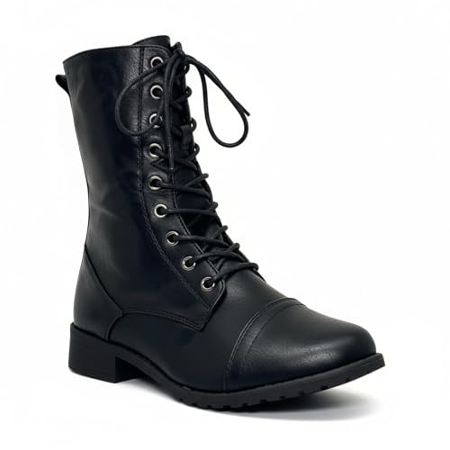 ABSOLEX Damen Kampfstiefel mit Schnürung, runder Zehenbereich, niedriger Absatz