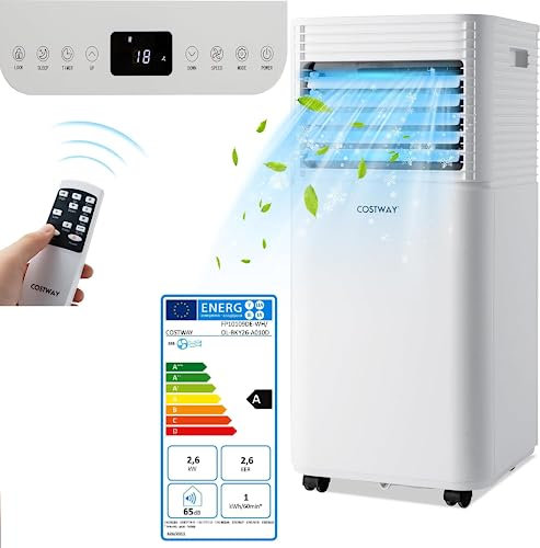 COSTWAY Mobile Klimaanlage mit Abluftschlauch 9000 BTU, 2,6KW, Kühlen 16-32℃ & Ventilieren 2 Geschwindigkeiten & Entfeuchten 24L/Tag, Schlafmodus, Automatische Abtauung, für Räume bis zu 75 m³(25 m²)