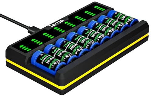 Tectra Smart 8 Bays LED Rapid Charger for Rechargeable Li-ion 123A, RCR123A, 16340, 17335 Battery and Arlo VMC3030 VMK3200 VMS3330 3430 3530 Battery (Batteries not Included)