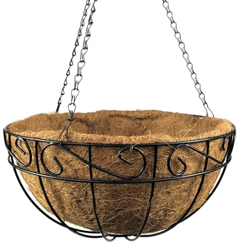 Blumenampel hängend innen 36cm, Hängetopf für Pflanzen, Hängeampel inkl. Kokoseinlage, Blumenampel schwarz, Pflanzenampel Kokos, Hängeblumentopf, Hängepflanztopf, Hängeampel Metall, Pflanzenaufhänger