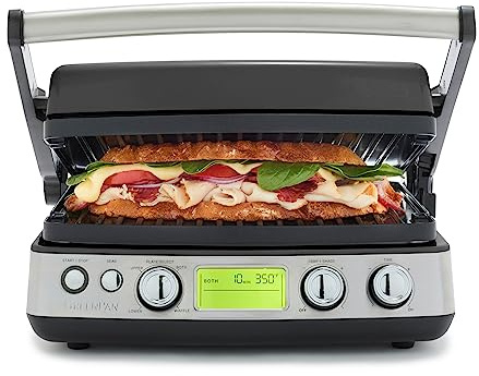 GreenPan Elite 6-in-1 Multi-Function Contact Grill & Griddle, PFAS-Free Healthy Ceramic Non-Stick, Dishwasher Safe Grill Plates, Adjustable Temp, Compact, Closed Press/Open Flat Surface, Black