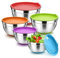 Herogo Lot de 5 saladiers mélangeurs en acier inoxydable avec couvercle coloré et fond en silicone antidérapant, pour la cuisson, inoxydable et passe au lave-vaisselle (4,5/2,7/1,5/1,2/0,7 l)