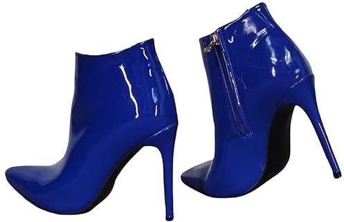 Stivaletti a spillo con tacco alto, stivaletto con tacco a matita sottile in vernice blu sexy, Frankie Hsu Fashion Designer elegante alla caviglia elegante tacco alto scarpa corta per le donne, Blu,