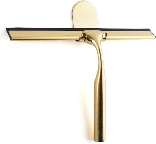 Shower Squeegee Stainless Steel Golden Wide Glass Squeegee Shower Silicone Shower with Holder No Drilling-Golden