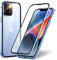 TOPF&B Case for iPhone 14 Plus Magnetic Cover,Transparent Tempered Glass Full Cover with Camera Protector,360 Degree Metal Bumper Case for iPhone 14 Plus,Clear Blue
